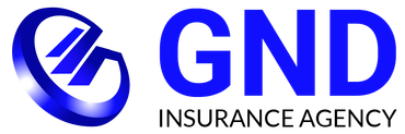 Logotipo azul de la Agencia de Seguros GND. El logotipo tiene letras y elementos de diseño azules.
