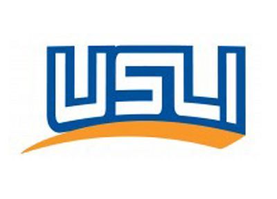 Blue and orange USU logo: stylized 