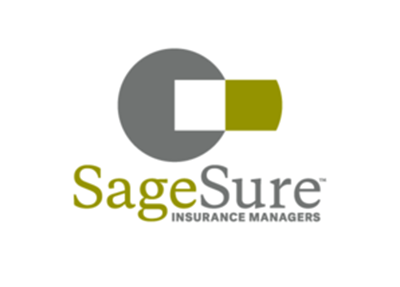 SageSure Insurance Managers logo: gray circle and square, with green bar and text.