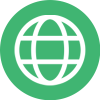 White globe icon on green background.