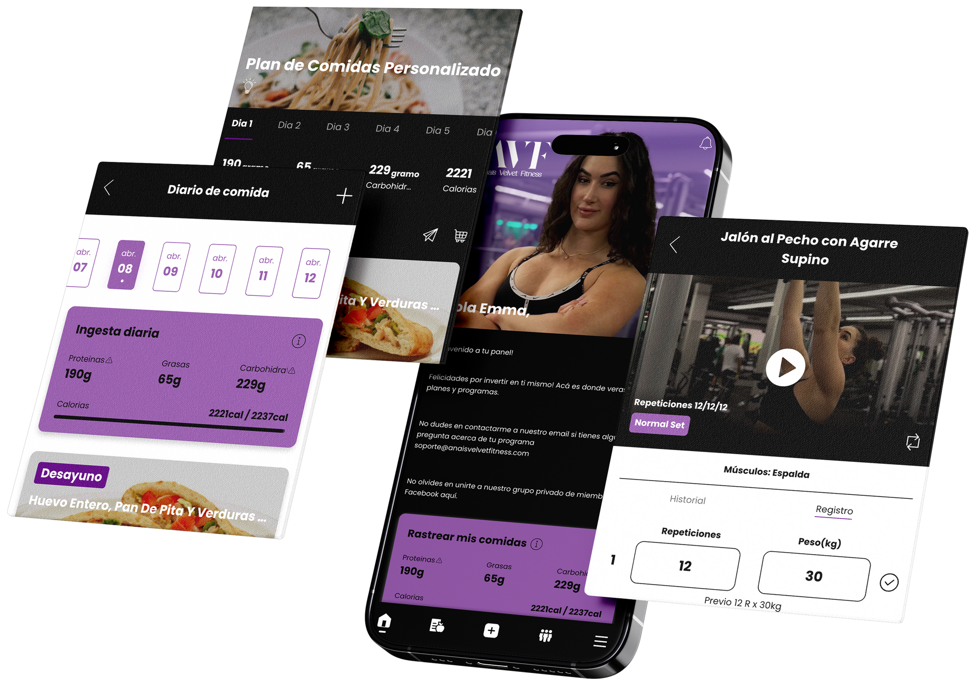 A cell phone with a lot of apps on it. Anais Velvet Fitnes - Planes de nutrición y entrenamiento