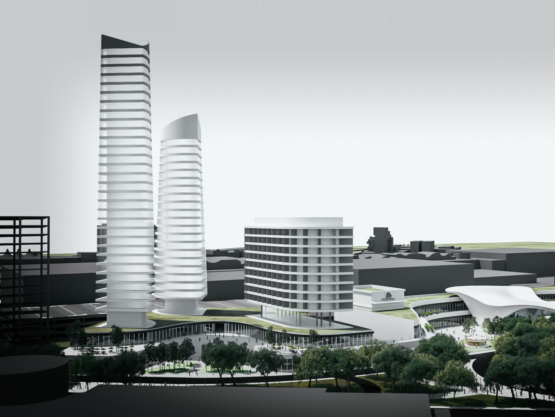 Un modelo de una ciudad con muchos edificios y árboles.