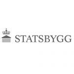 Logotipo de Statsbygg: texto gris y emblema con una corona.