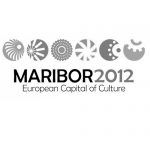 Logotipo de Maribor, Eslovenia, Capital Europea de la Cultura 2012, con diseños circulares estilizados y texto.