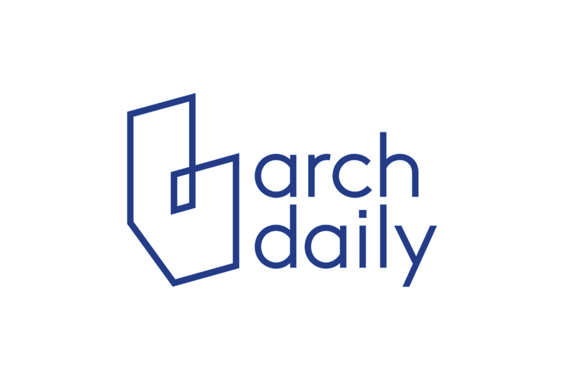 Logotipo azul de ArchDaily: ícono de edificio geométrico con el texto