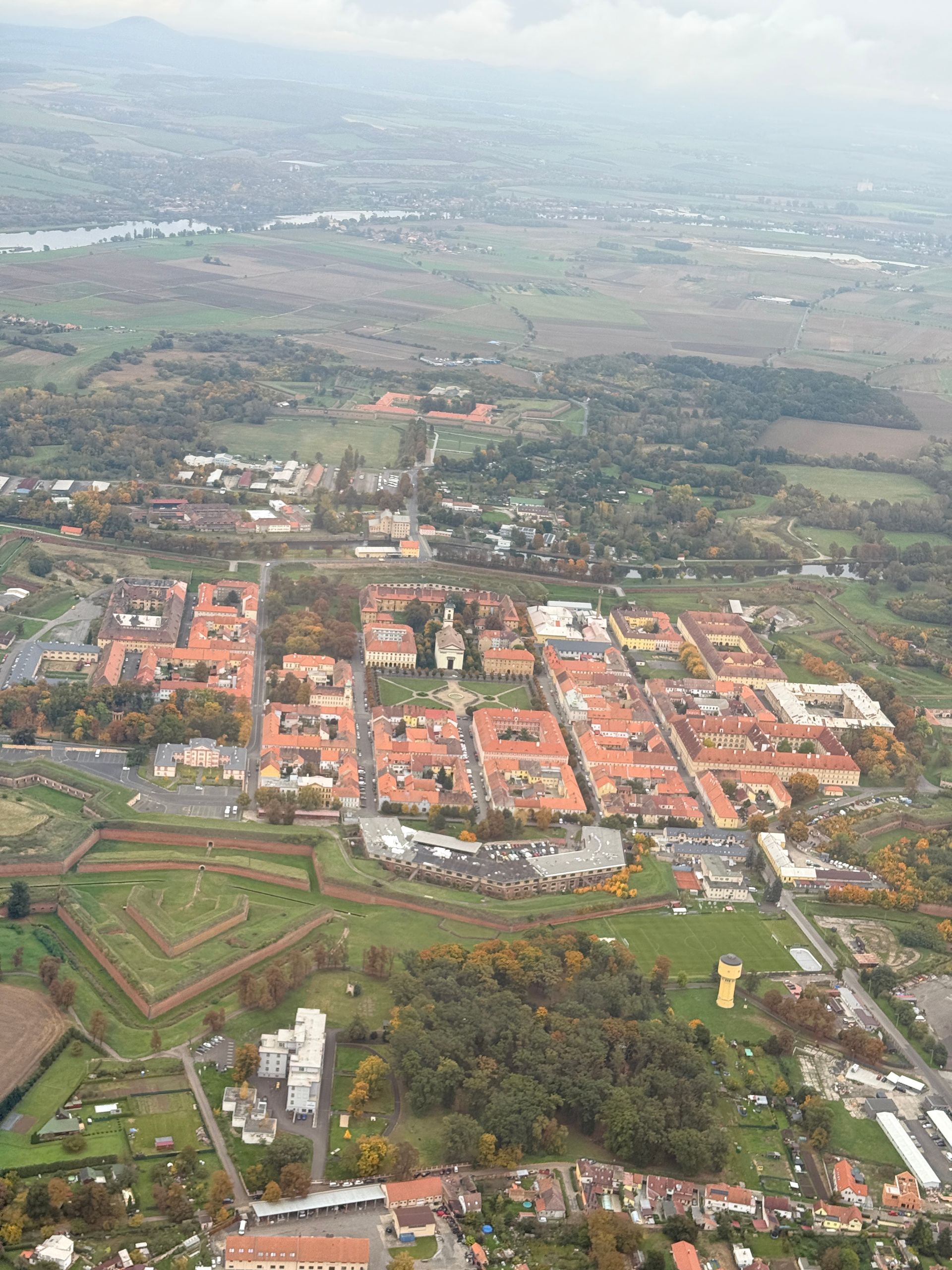 Terezin fortress walls and historic buildings, former WWII ghetto and memorial site in Czech Republi