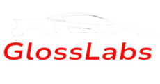 GlossLabs logo: Red text with a white car outline above, suggesting car detailing.