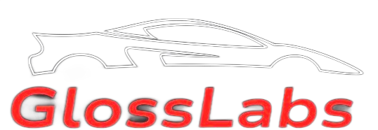 GlossLabs logo with a car outline above the red text.