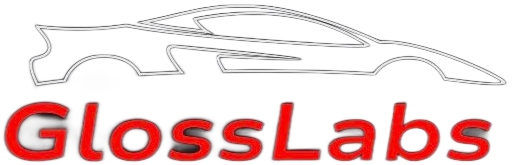 GlossLabs logo with red text and car outline.