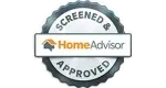 HomeAdvisor Screened & Approved seal, a circular badge featuring the HomeAdvisor logo on a white horizontal bar.