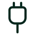 A dark green icon of an electrical plug with two prongs pointing upward.