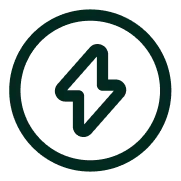 A dark green circular icon featuring a stylized lightning bolt in the center.