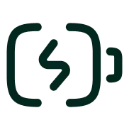 A dark green icon depicting a stylized lightning bolt inside a battery outline.