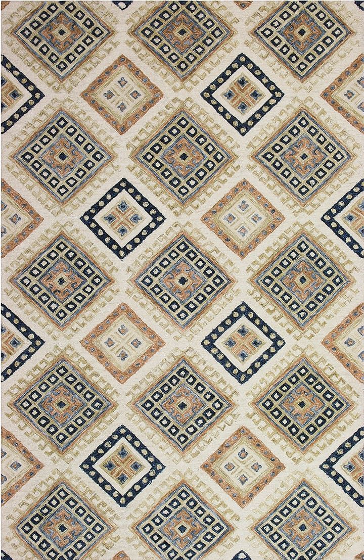 A close up of a rug with a geometric pattern on it.