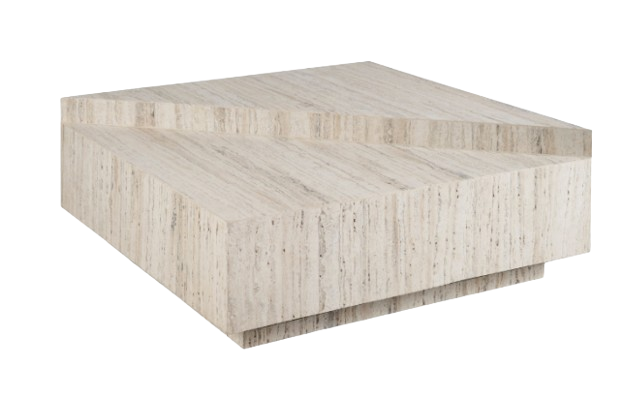 A square wooden coffee table on a white background.