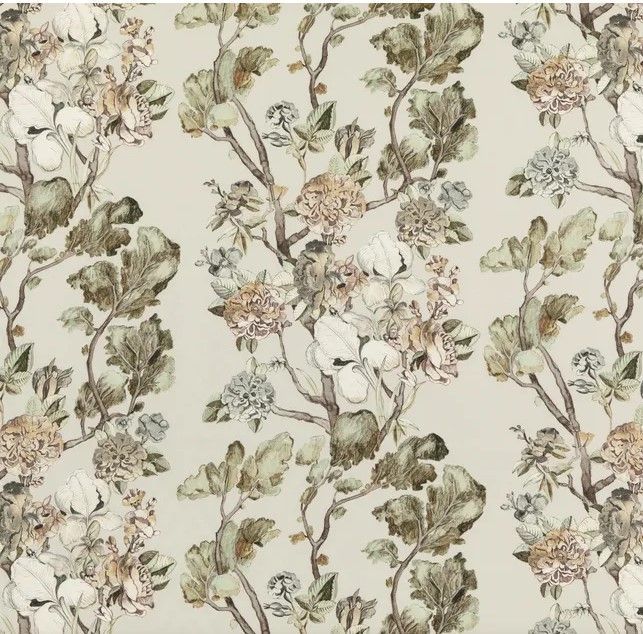 A pattern of flowers and leaves on a white background