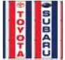 A pair of red , white and blue striped wristbands with the word toyota on them.