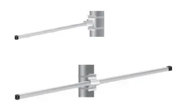 A pair of metal bars attached to a pipe on a white background.