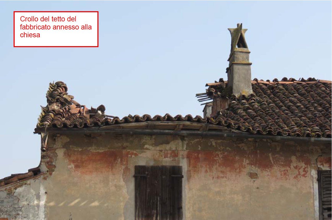 Partial collapse of the roof of the building adjoining the church