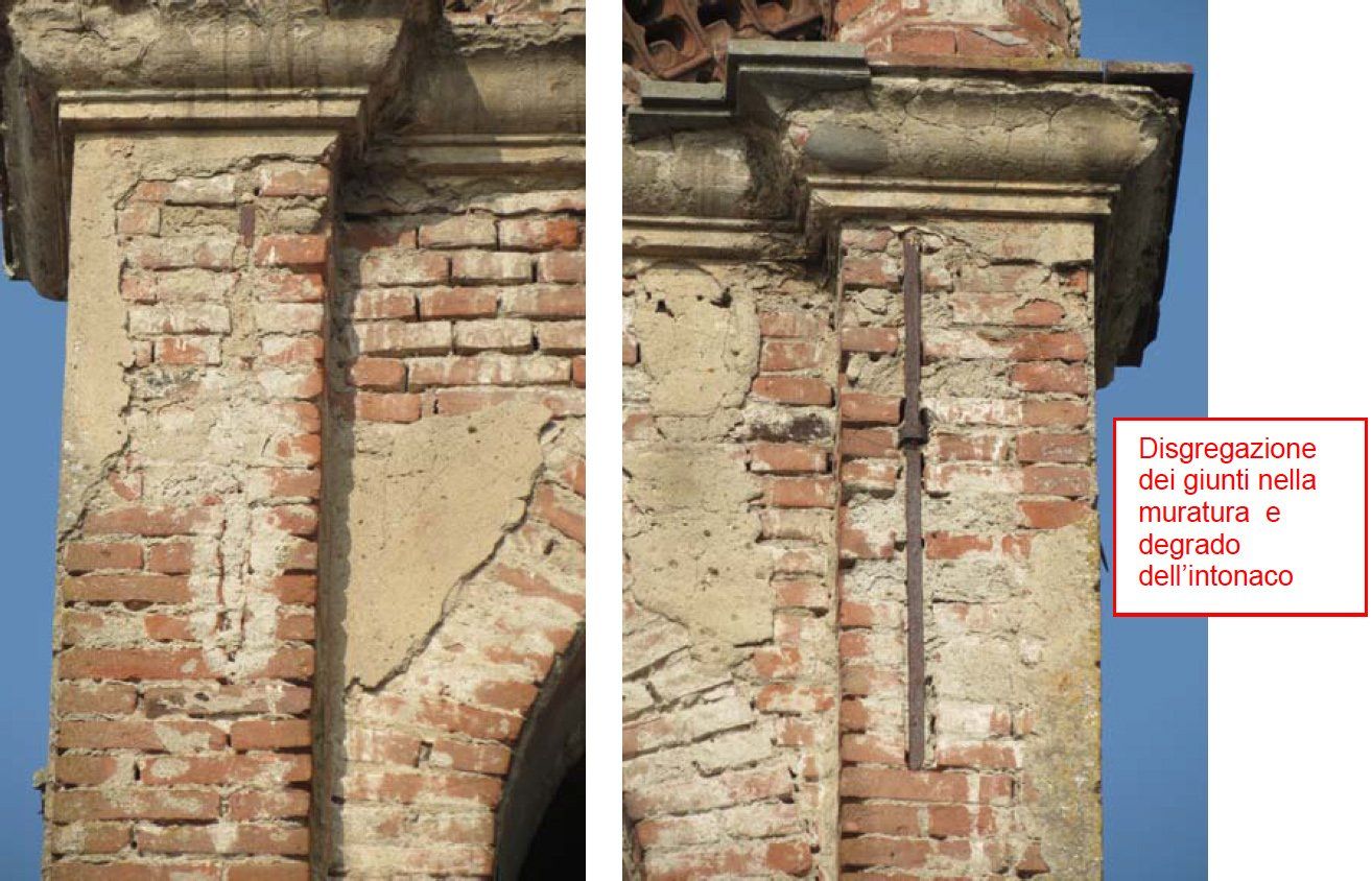 Lack of plaster and lack of mortar joints in the belfry
