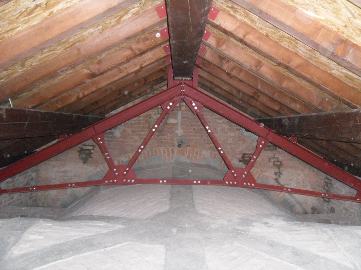 view of the roof with a new metal truss