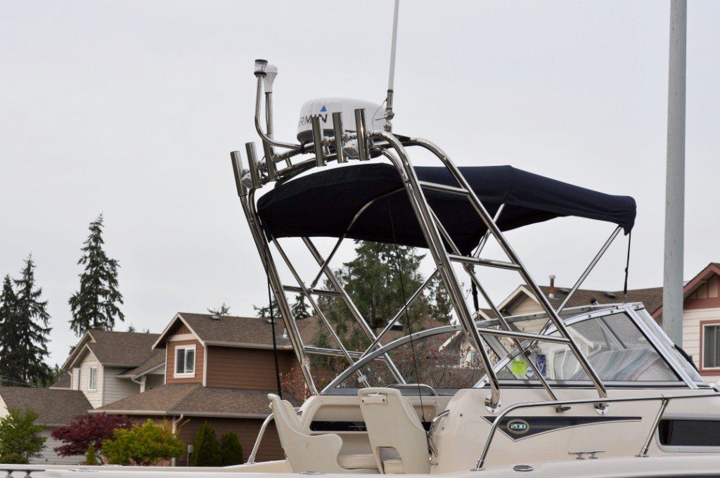 Roof Top Radar Arch by Tanner Manufacturing on a Sea Sport 32 Pacific Cat Boat