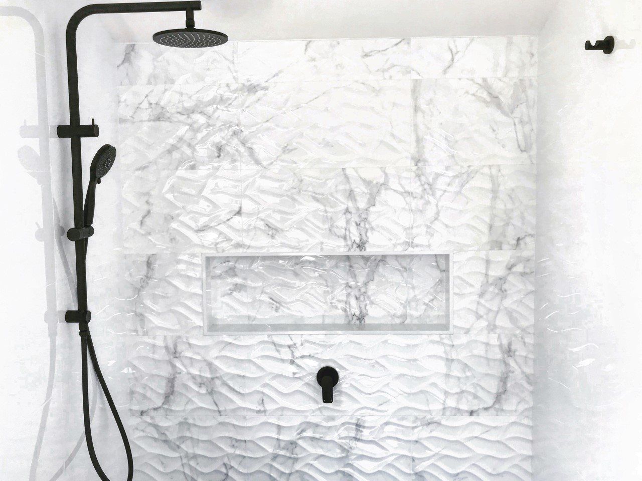 Modern White & Black Speckled Shower Tiles