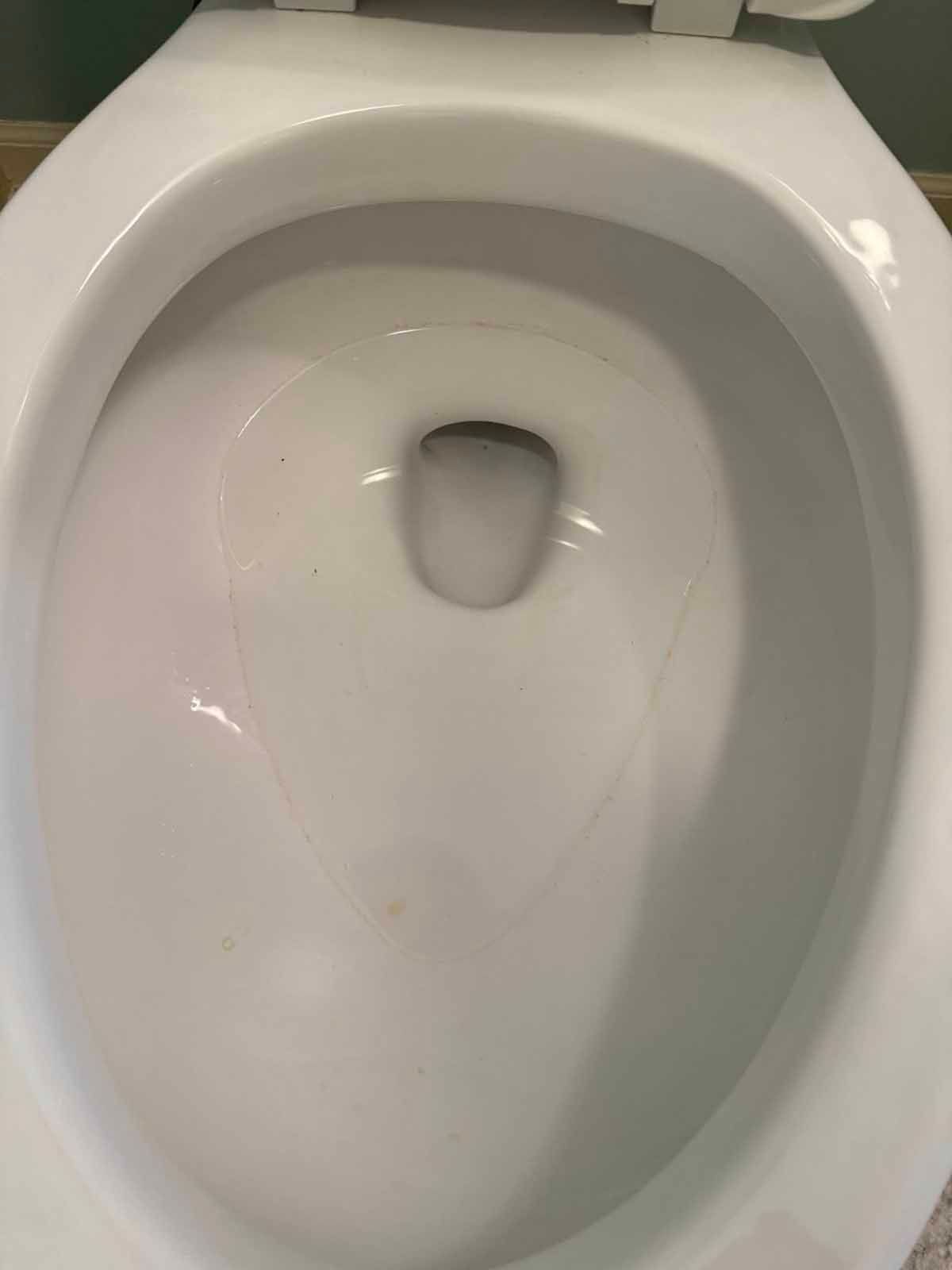 White toilet bowl, empty, from a top-down perspective.