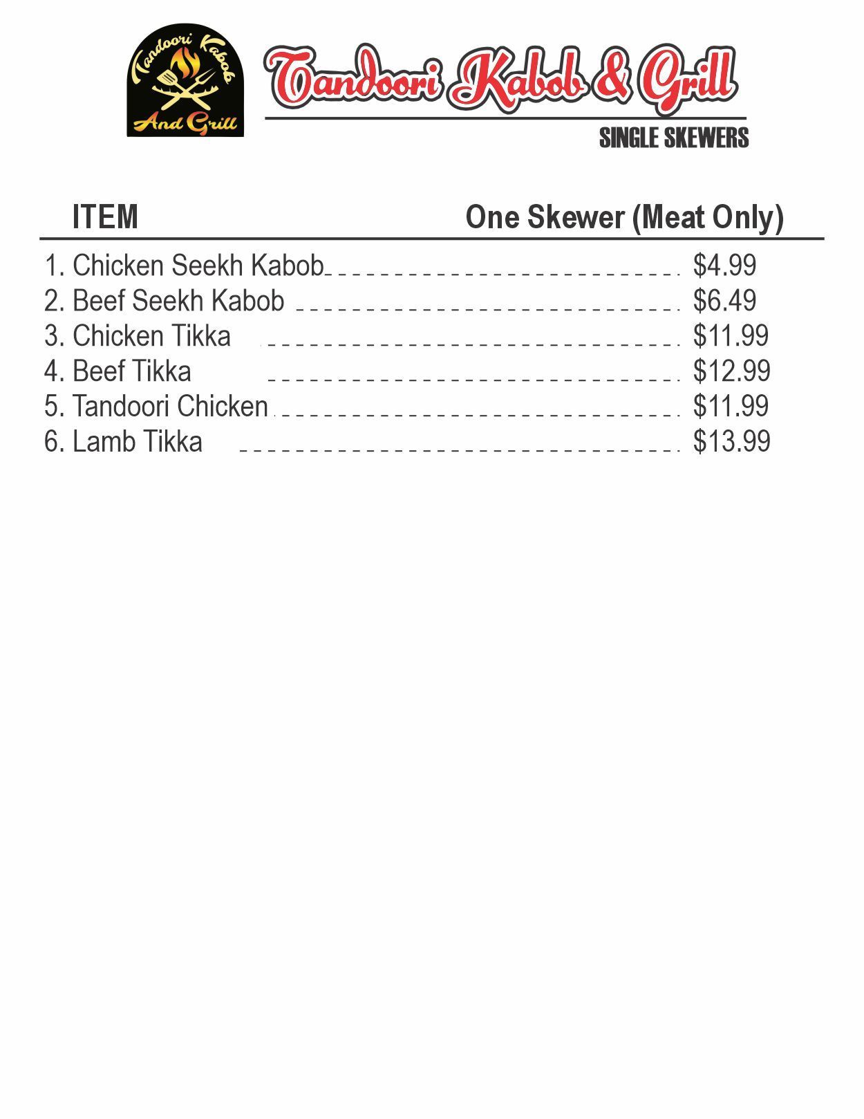 Single skewer prices