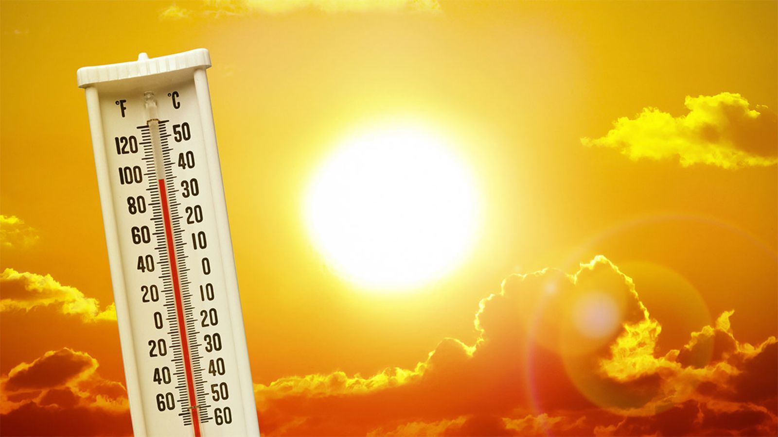 A thermometer displays a temperature of 92 degrees