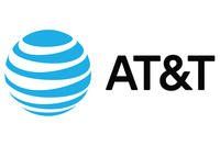 The at & t logo is a blue and white ball with a black circle in the middle.