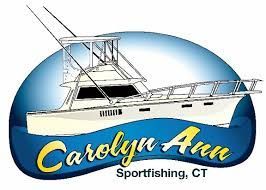 A logo for carolyn ann sportfishing in ct with a boat on it.