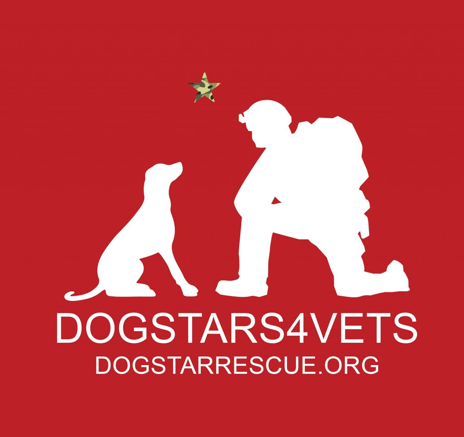 The logo for dogstars4vets shows a soldier and a dog