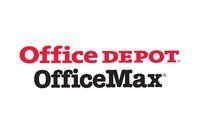 The logo for office depot office max is red and black.