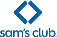 The logo for sam 's club is a blue diamond with two arrows pointing in opposite directions.