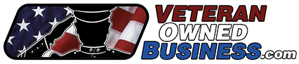 A veteran owned business logo with an american flag on it