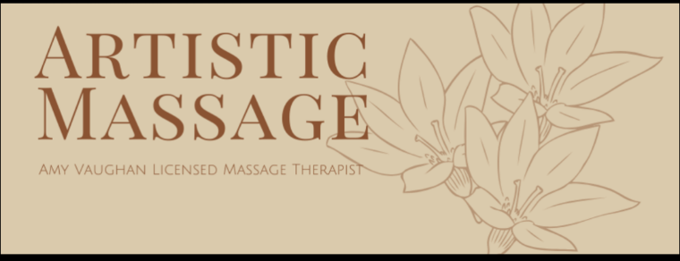 A logo for artistic massage with flowers and leaves