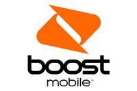 The boost mobile logo is orange and black on a white background.