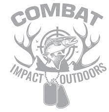 A logo for combat impact outdoors with a fish and antlers.