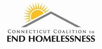 The connecticut coalition to end homelessness logo is a roof with a sun on it.