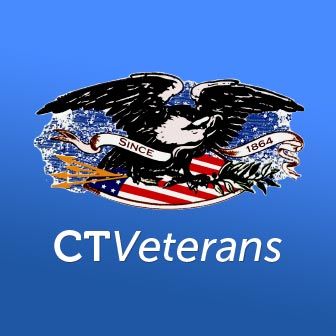 A logo for ct veterans with an eagle on an american flag