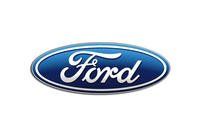 A blue and white ford logo on a white background.