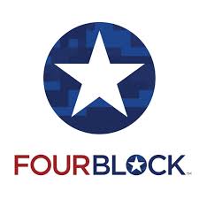 The four block logo has a white star in a blue circle.