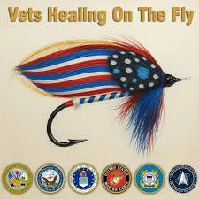 A logo for healing waters flyfishing is shown