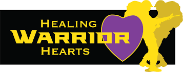 A logo for healing warrior hearts with a purple heart