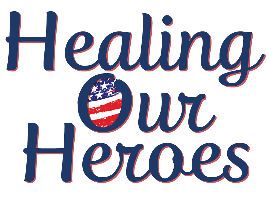 A logo for healing our heroes with an american flag on it.