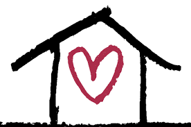 A drawing of a house with a red heart in the middle.