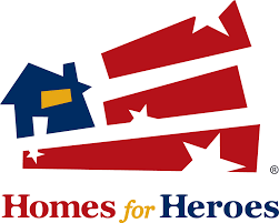 A logo for homes for heroes with a house and stars