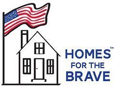 A logo for homes for the brave with a house and an american flag.