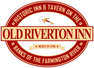 A logo for the old riverton inn and tavern on the banks of the farmington river